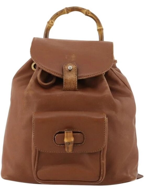 GUCCI Bamboo Backpack Leather Brown Gold Auth 169775 main image 4